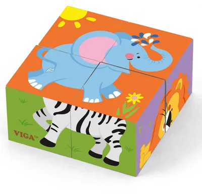 Produktbild von Viga 50836 4-teiliges 6-Seiten-Würfelpuzzle - Wildes Tier