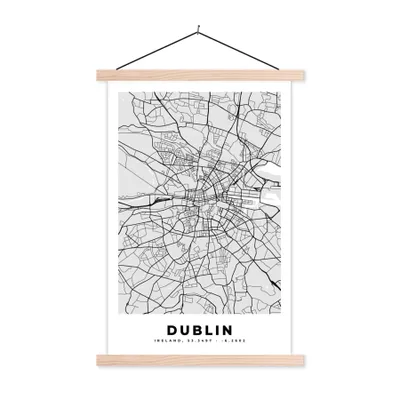 Produktbild von MuchoWow® Textilposter Dublin - Stadtplan - Schwarz und Weiß - Karte 40x60 cm mit holzfarbenen Rahmen - Poster