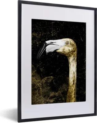 Produktbild von MuchoWow® MuchoWow® Gerahmtes Poster Flamingo - Gold - Tropisch 30x40 cm - Poster mit zchwarzem Bilderrahmen - Wandposter Schlafzimmer