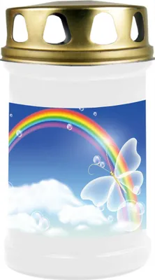 Produktbild von Grabkerze Weiß, Brenndauer: 48 Stunden, Motiv: Regenbogen 2