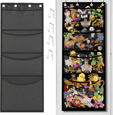 Produktbild von Hängende Aufbewahrung für Kuscheltiere, Plüschnetz mit 4 Fächern, Tür-Organizer, für Kinderzimmer