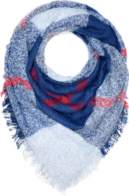 Produktbild von Damen XXL Strickschal Winterschal Karo Oversize großer Schal kariert Karoschal Dreieckstuch Autiga® navy-hellblau