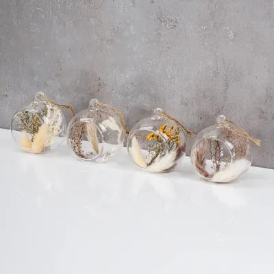 Produktbild von Deko Anhänger Glaskugel ø8cm Trockenblumen Natur Blume Kugeldeko Glas Boho Kugel