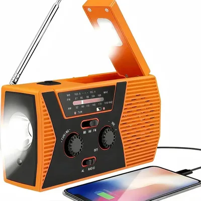 Produktbild von Kurbelradio, Tragbare Solar-Radio mit LED-Taschenlampe,SOS Alarm, 2000mah Notfall Dynamo AM/FM/NOAA Wetter, Kurbelladegeräte