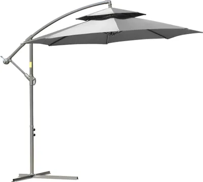 Produktbild von Sonnenschirm Ampelschirm Ø2,67 x 2,45 m Kurbelschirm mit Doppeldach Kreuzbasis Stahl Outdoor Sonnenschutz Polyester Stahl Hellgrau