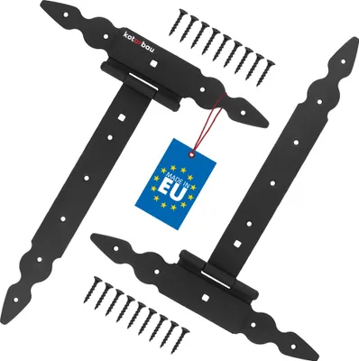 Zdjęcie produktu dla KOTARBAU® 2 szt. zawias T czarny L: 300 mm zawias krzyzowy stal malowana proszkowo zawias do bramy ogrodowej zawias do drzwi drewnianych zawias do okiennicy czarny zawias do bramy wytrzymale zawiasy do drzwi okucia do bramy ogrodowej S