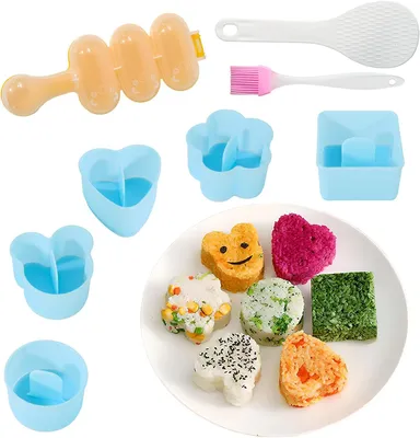 Zdjęcie produktu dla Zestaw do sushi 10-elementowy, do kulek ryżowych, z 6 formami, łyżką i pędzlem, do bento