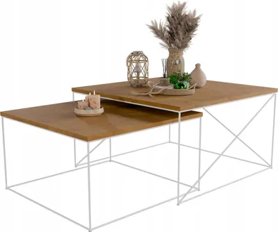 Zdjęcie produktu dla Zestaw Kwadratowych Stolików Kawowych 2w1 Salon Loft Biały+Dąb Lancelot