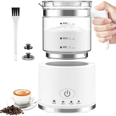 Produktbild von Elektrischer Milchaufschäumer aus Glas 4in1 600W 130 ml Milchschaum 250 ml Milcherhitzung Heiß- & Kaltschaum für Latte Macchiato Cappuccino und Kakao