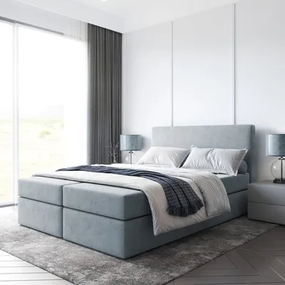 Produktbild von Bett, Boxspringbett BERG mit Bonell-Matratze und T25 Topper, 2 Bettkästen, Doppelbett, Stauraum 180x200 cm 180 x 200 cm, (Grau - Itaka 50)