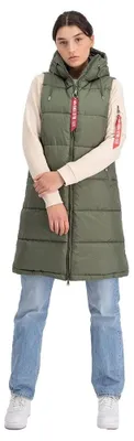 Immagine prodotto di Gilet imbottito lungo Alpha Industries, modello Weste, color verde sage, per donna
