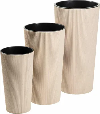 Immagine prodotto di HowHomely | Vasi per piante - Vasi da fiori - beige - Set da 3 - Vasi da fiori - scanalati - Decorativi