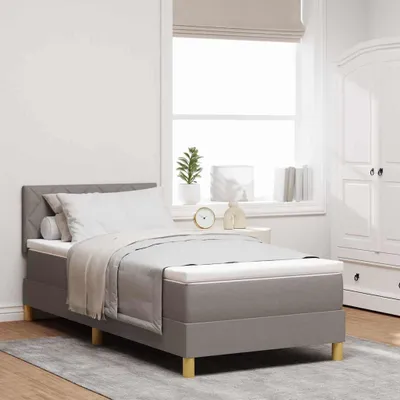 Imagen del producto de Cama con somier y cabecero LED, color taupe, 90 x 200 cm, tapizada en tela