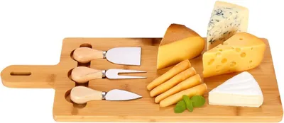 Image de set de service 4 pièces - planche à découper en bambou avec 3 couteaux à fromage