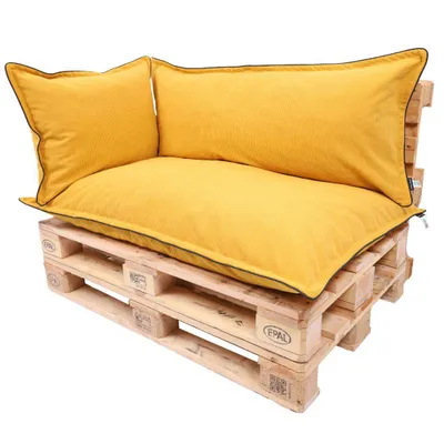 Produktbild von TexDeko Cord Palettenkissen 120x80x18 cm –Palettenpolster aus weichem Cordstoff, wasserabweisend UV-beständig, waschbarer Bezug (3-TLG Set Gelb)