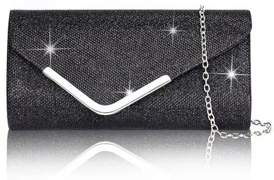 Immagine prodotto di Elegante borsa a tracolla da donna con paillettes e catena removibile, nera