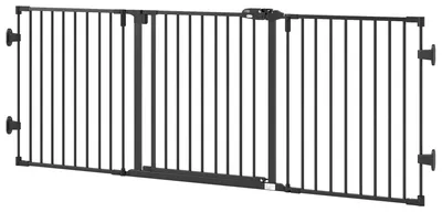 Produktbild von PawHut Hunde Absperrgitter Türschutzgitter mit Tür klappbar Schwarz 202,5 cm