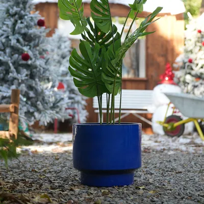 Produktbild von STILVORA Keramikpflanztopf-Set 3-teilig mit einfarbiger blauer Glasur, Pflanzgefäß für Sukkulenten & Blumen, Blumentopf für Innen- & Außenbereich