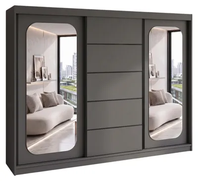 Produktbild von BELANO Schwebetürenschrank 200 cm mit Spiegel – Kleiderschrank mit Schiebetüren, Innenausstattung:  Premium