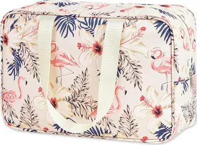 Produktbild von Große Kulturtasche für Damen, Reisezubehör, Make-up-Tasche für Damen, Kulturbeutel-Organizer (Flamingo)