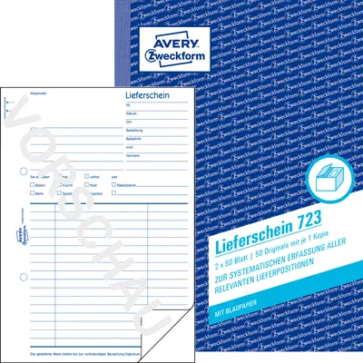 Produktbild von Avery Zweckform 723, Lieferschein, A5, mit Blaupapier, 2x50 Blatt