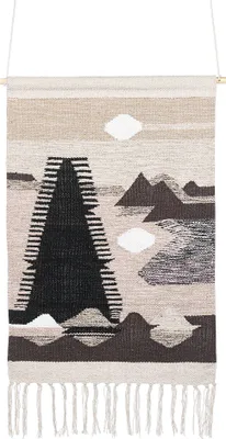 Produktbild von BELIANI Wandbehang aus handgewebter Baumwolle in Beige und Schwarz mit dekorativen Fransen Landschaftsmotiv im Boho-Stil Wohnzimmer/Schlafzimmer