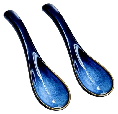 Produktbild von 2-teiliges Set asiatischer Suppenlöffel, japanische Suppenlöffel und Ramenlöffel aus Porzellan, hitzebeständige Keramiklöffel für Ramen, Pho, Udon und Suppe