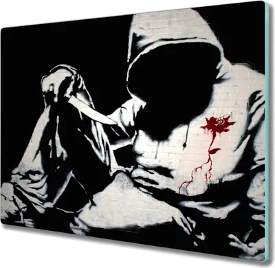 Produktbild von Coloray Hackbrett Küchenbrett Kochplattenabdeckung Schneidebrett Herdabdeckplatte 60x52 cm - Messer Banksy