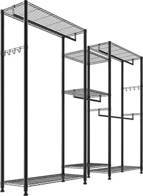 Image de Porte-vêtements, étagère à vêtements robuste avec 7 étagères réglables et une structure en acier, capacité de charge de 385,5 kg. Porte-vêtements avec 4 barres de suspension, idéal pour les chambres, les coins ou les couloirs.