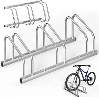 Produktbild von MONZANA® Fahrradständer für 3 Fahrräder 37cm Radabstand 30-65mm Reifenbreite rostfreier Stahl selbstsichernde Schrauben Boden oder Wandmontage Mehrfachständer Fahrradhalter Aufstellständer Radständer