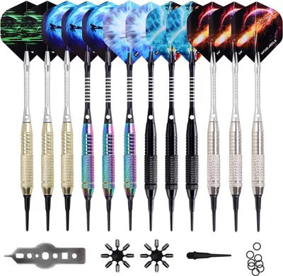 Produktbild von WIN.MAX Soft Dartpfeile Set 12 Stück 18g Kunststoffspitze Profi Darts Regenbogen/Gold/Schwarz