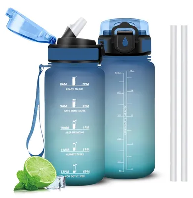 Produktbild von Trinkflasche 500ml Mujigaga, auslaufsicher mit Zeitmarkierung, Wasserflasche