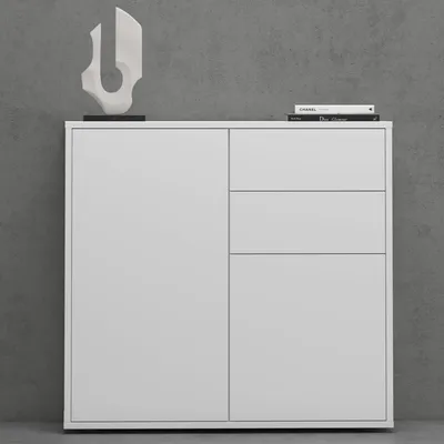 Produktbild von Mai & Mai Kommode Aufbewahrungsschrank mit 2 Schränken und 2 Schubladen in Weiß matt Sideboard Mehrzweckschrank Möbel BTH: 80x36x74 cm Schrank05