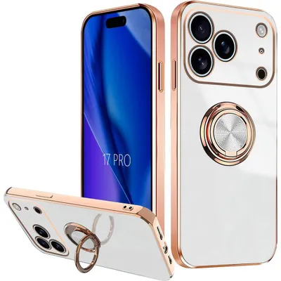 Image de Coque pour iPhone 17 Pro, Protection Silicone Souple Antichoc avec Anneau Rotatif - Blanc