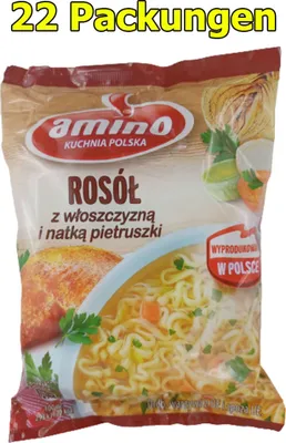 Produktbild von Amino Polnische Instant Nudelsuppe mit Hühnerfleischgeschmack 22er Pack x 59g