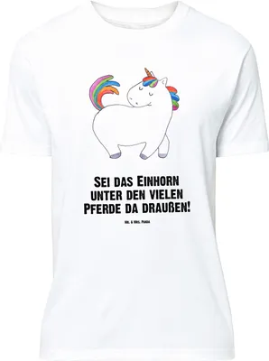 Produktbild von Mr. & Mrs. Panda Tshirt Einhorn Stolzieren - Weiß - Geschenk, T-Shirt, Shirt, Stolz, Oversize, Motiv, Reiter, Lustiges, Einhörner, Pferd, Unicorn