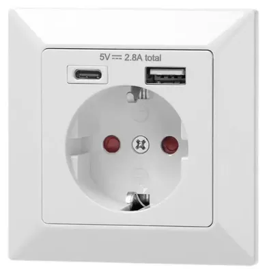 Produktbild von Kontakt Einzeln 16A, Usb A+C 2,8A Weiss Orno