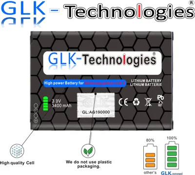 A collage of a GLK-Technologies battery and marketing information.