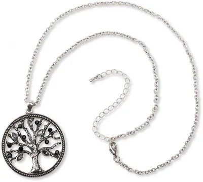 Produktbild von styleBREAKER Halskette mit Lebensbaum Anhänger und Strass Schmucksteinen, Erbskette und Karabiner-Verschluss, Damen 05030011