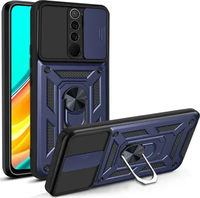 Produktbild von Redmi 9 Hülle mit 360° Drehbarer Magnetische Ring Ständer Halter Dia Kameraschutz TPU Bumper Silikon Schutzhülle für Xiaomi Redmi 9 Blau