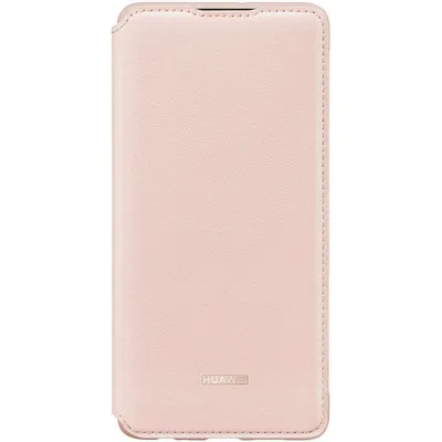 A pink Huawei flip case for a phone, shown closed and lying flat.