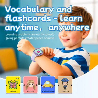 Produktbild von Kinder-Smartwatch mit Taschenlampe, Puzzlespielen, Bilderbüchern, Musikplayer, Lernkarten und Überwachungsfunktion – Lila