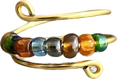 Produktbild von Frauen-Ring, drehbar, verstellbare Öffnung, Design, geometrisch, galvanisch, Anti-Stress-Geschenke, bunte Regenbogenperlen, Angst-Spinner-Ring, Schmuck für den Außenbereich-Golden