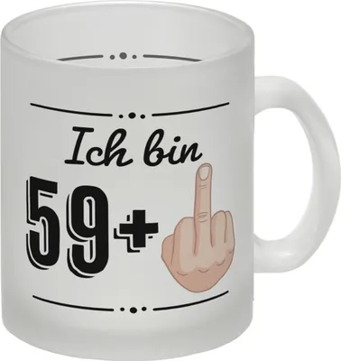 Produktbild von Witziger Glas Tasse für den 60. Geburtstag mit Motiv: Mittelfinger
