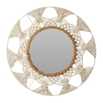 Image de Miroir décoratif avec cadre en macramé et rotin, Ø 45 cm