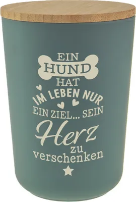 Produktbild von Personalisierte Futterdose, Vorratsdose zur Aufbewahrung m.Holzdeckel u. Silikondichtung f.Katzen u. Hunde Accessoires - Leckerlidose Ein Hund hat