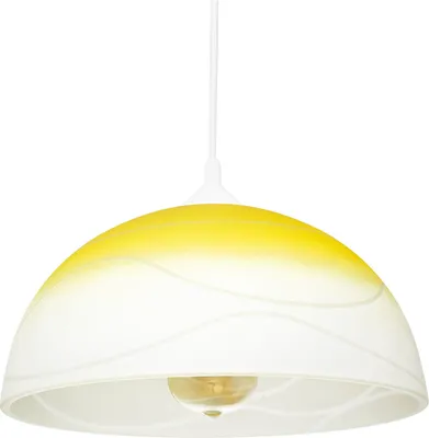Produktbild von Pendelleuchte Gelb Weiß E27 Ø 30 cm Glas Retro Hängeleuchte Küchenlampe