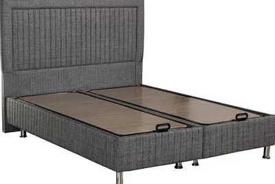Produktbild von Modernes Graues Bett mit Matratze aus Textil und Edelstahl