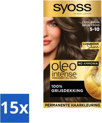 Obrázek produktu pro SYOSS - Oleo Intense 5-10 - Barva na vlasy - Permanentní barva na vlasy - Studená hnědá - Dlouhotrvající barva - Cenově výhodné balení - 15 kusů