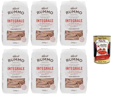 Produktbild von Rummo Pasta Integrale Penne Rigate N°66,Vollkornnudeln Nudeln Vollkorn Italienische Pasta 6x 500g + Italian Gourmet polpa 400g